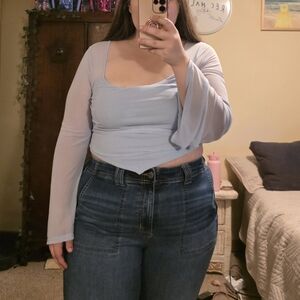 SHEIN Size 2X Blue Crop Top Mesh Sleeve